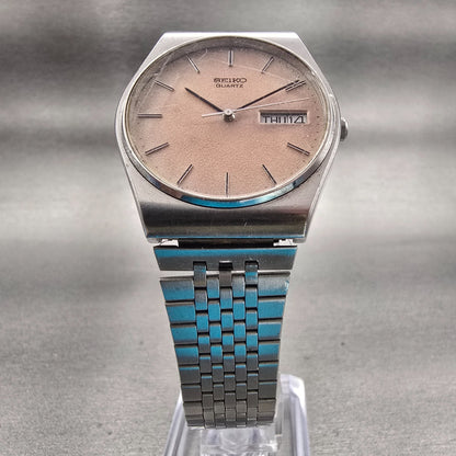 Seiko Watch Men 33mm Pink Dial Silver Tone Daydate Round 7813-8009 New Battery5
