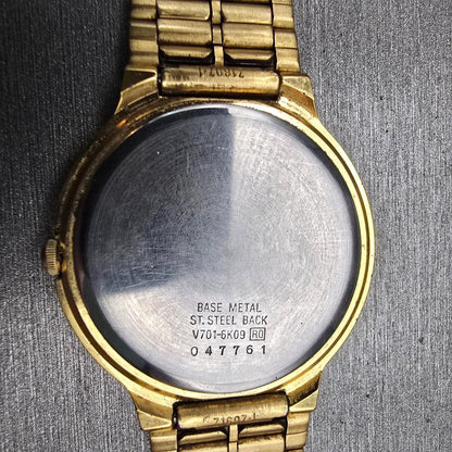 Seiko Watch Men 34mm White Dial Gold Tone Round V701-6K09 New Battery Vintage10
