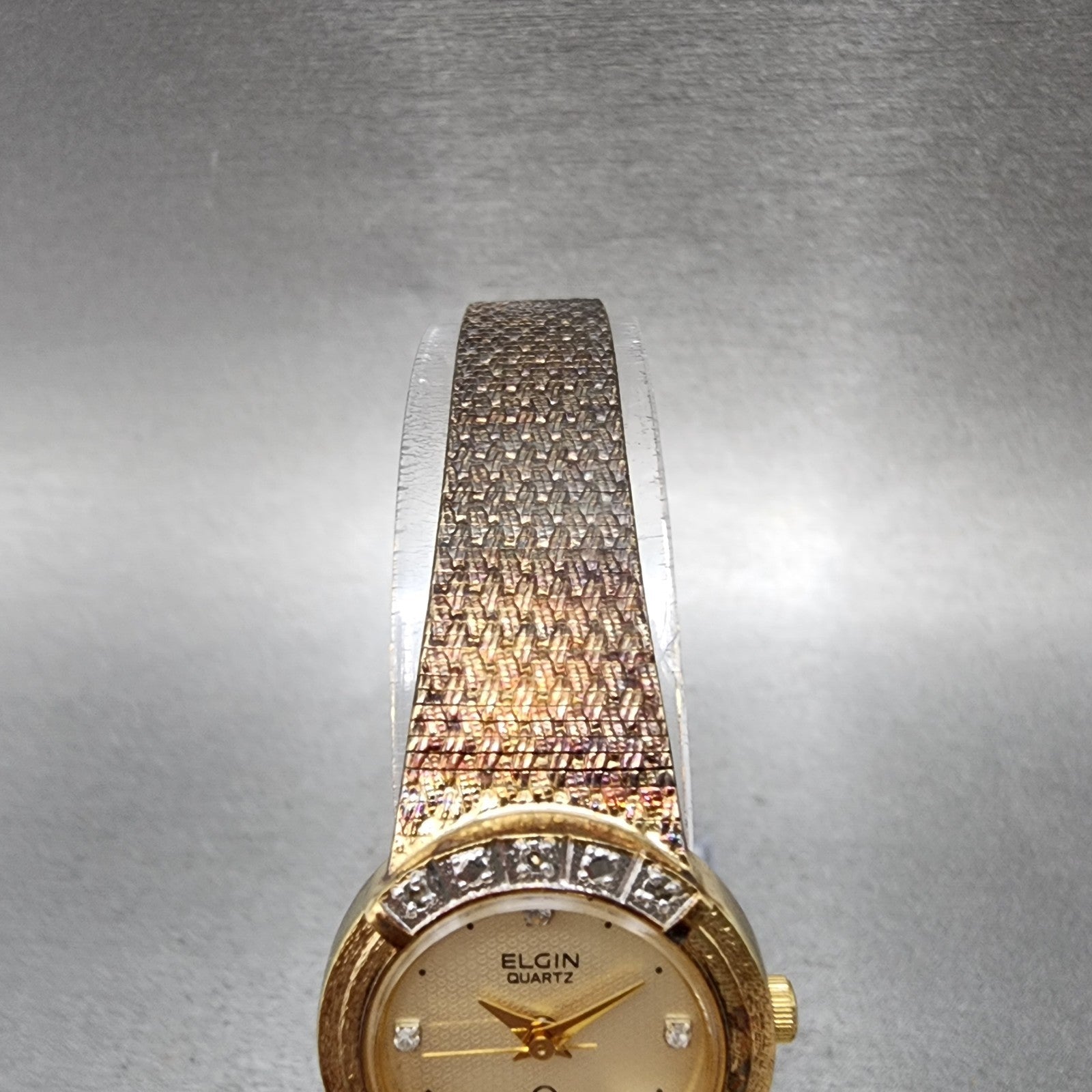Elgin Watch Women 21mm Champagne Dial Gold Tone Round Diamond bezel New Battery4