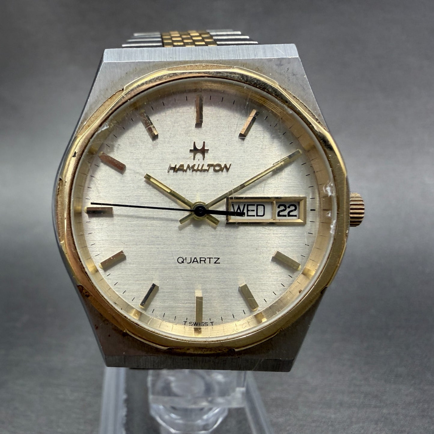 Hamilton Watch Men 35mm Silver Dial Two Tone Daydate Round 907880 PARTS0