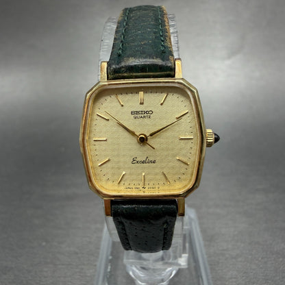 Seiko Exceline Watch Women 21mm Gold Dial Gold Tone Hexagon 1221-5010 New Batt 40