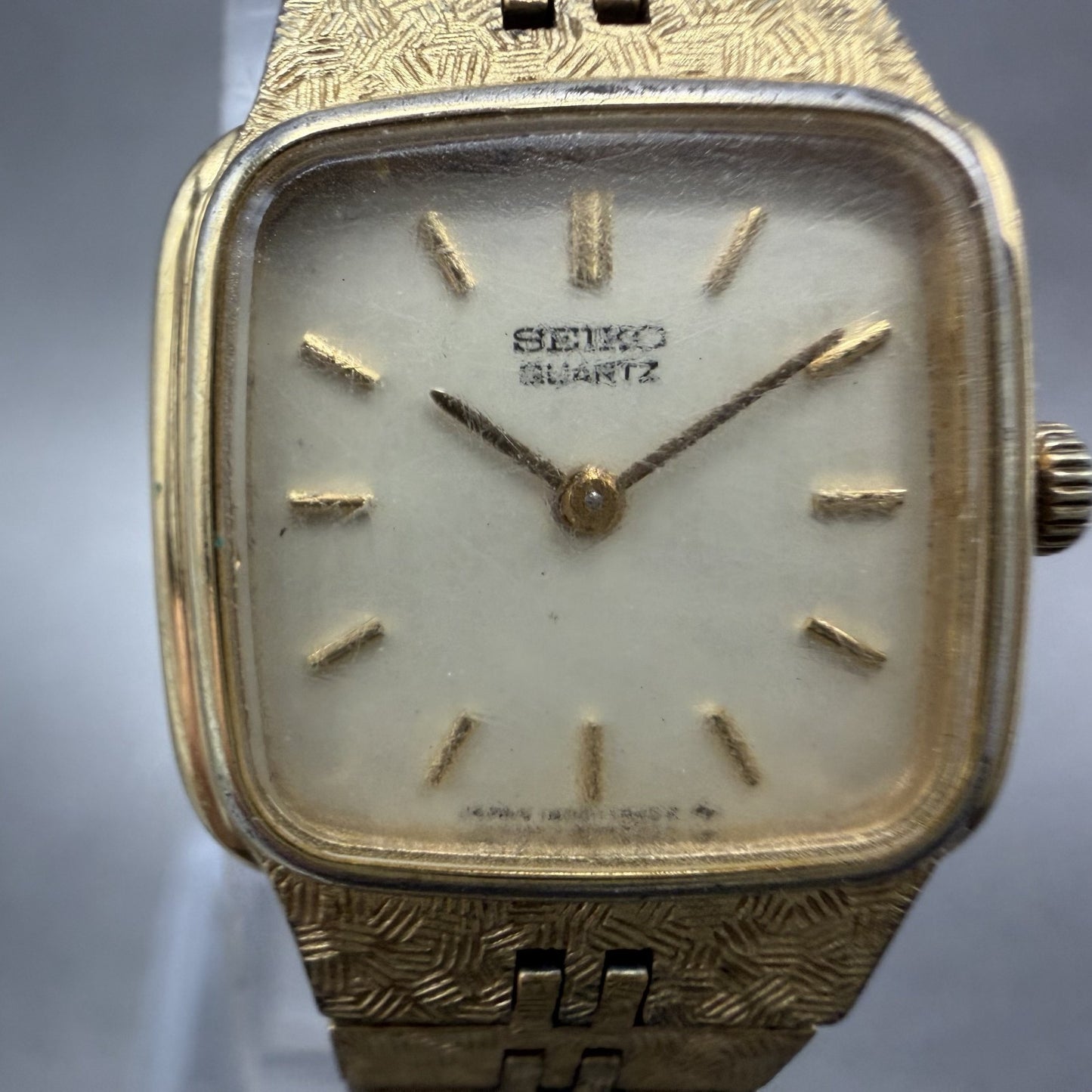 Seiko Watch Women 19mm Champagne Dial Gold Tone Rectangle 1400-6129 New Battery1