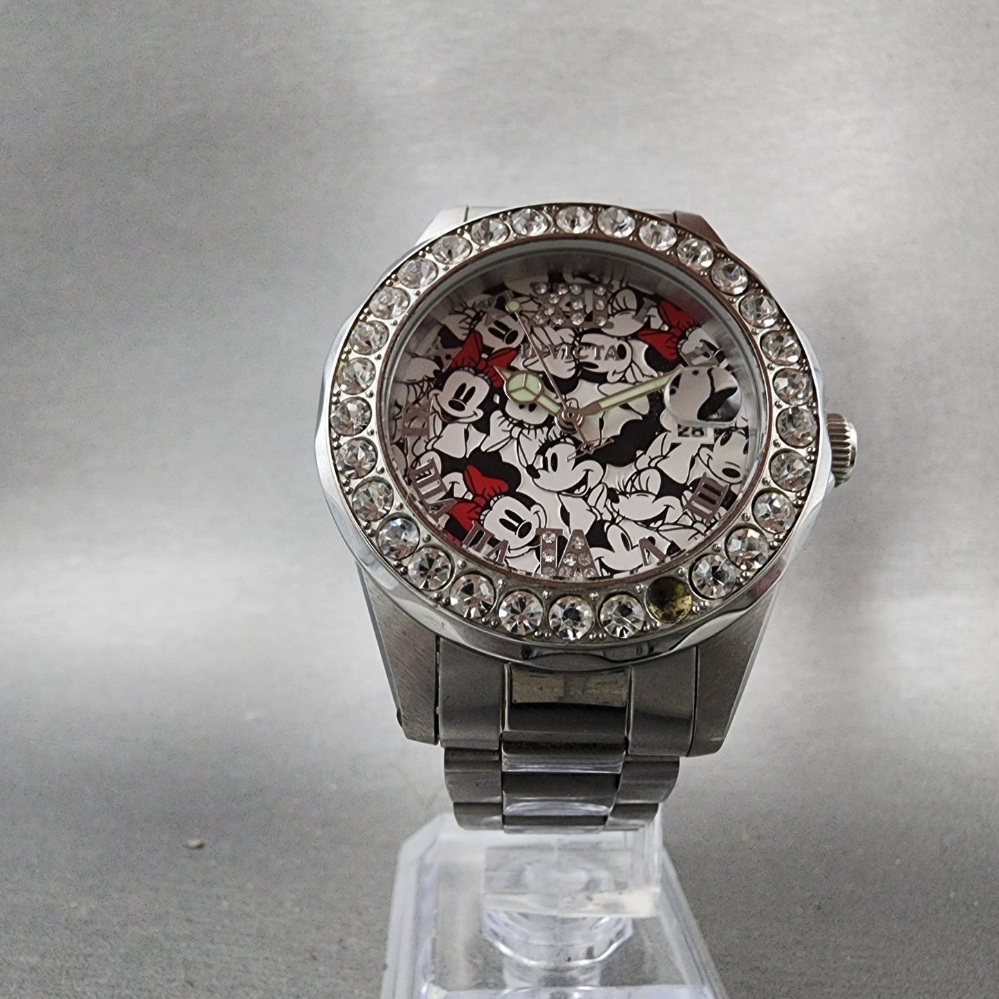 Invicta Minnie Mouse Watch Women 38mm White Dial Steel Date Round New Batt 228725