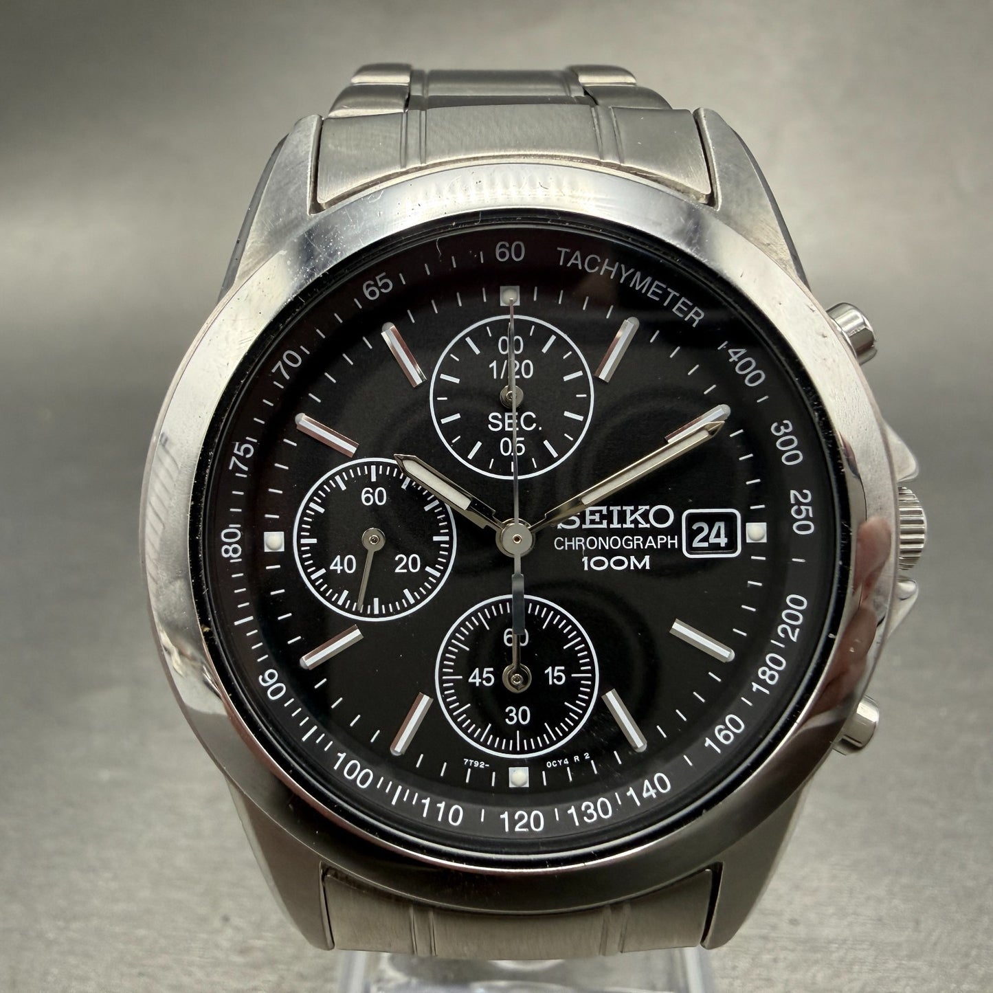 Seiko Chronograph Watch Men 39mm Black Dial Silver Tone Date 7T92-0CW0 New Batt40