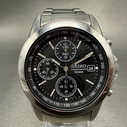Seiko Chronograph Watch Men 39mm Black Dial Silver Tone Date 7T92-0CW0 New Batt40