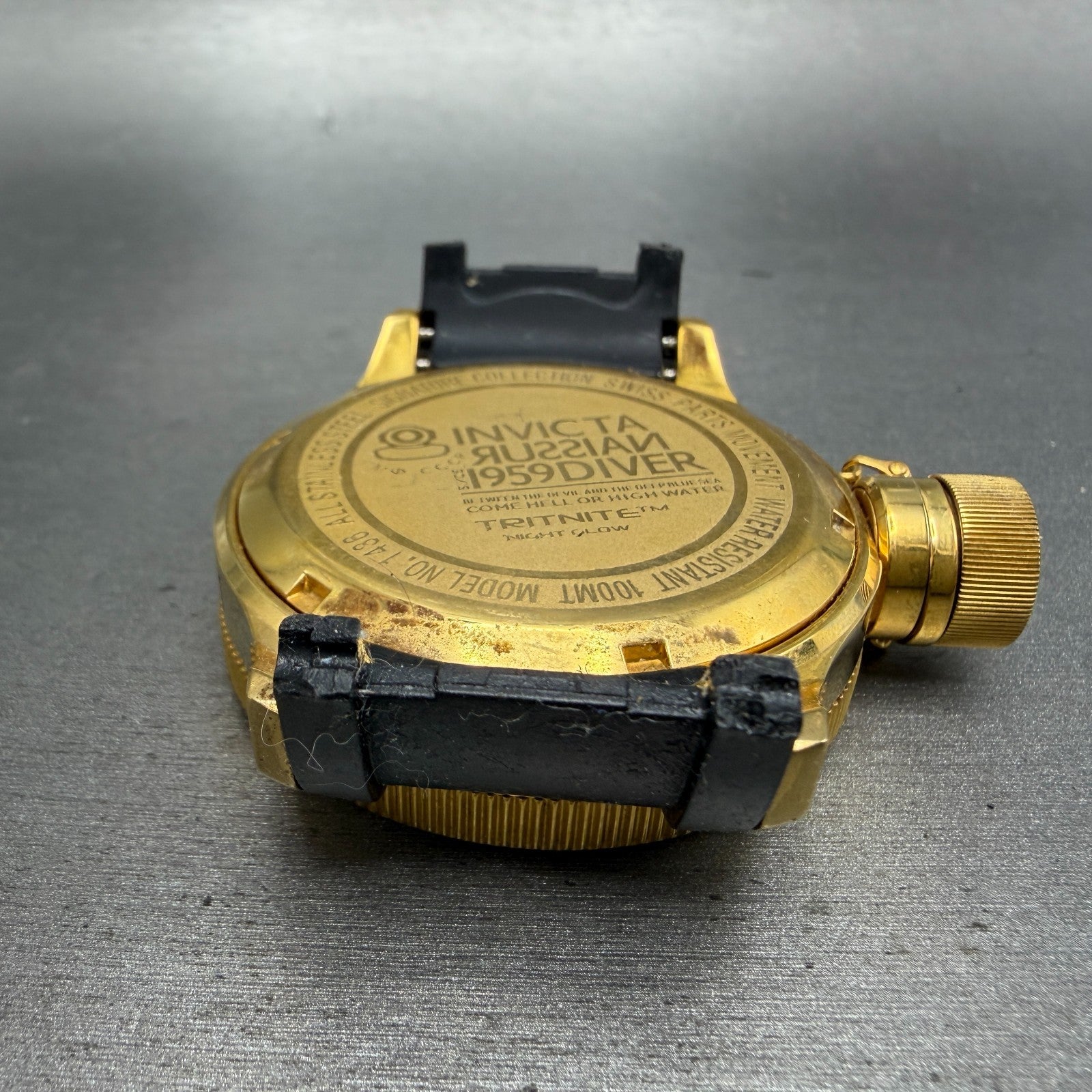 Invicta Russian Diver Watch Men 52mm Black Dial Gold Tone Round 1436 New Battery10