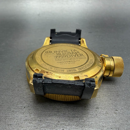 Invicta Russian Diver Watch Men 52mm Black Dial Gold Tone Round 1436 New Battery10