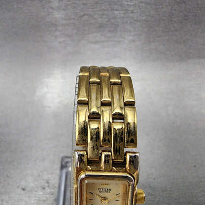 Citizen Tank Watch Women 14mm Champagne Dial Gold Tone 5421S27239 New Battery4