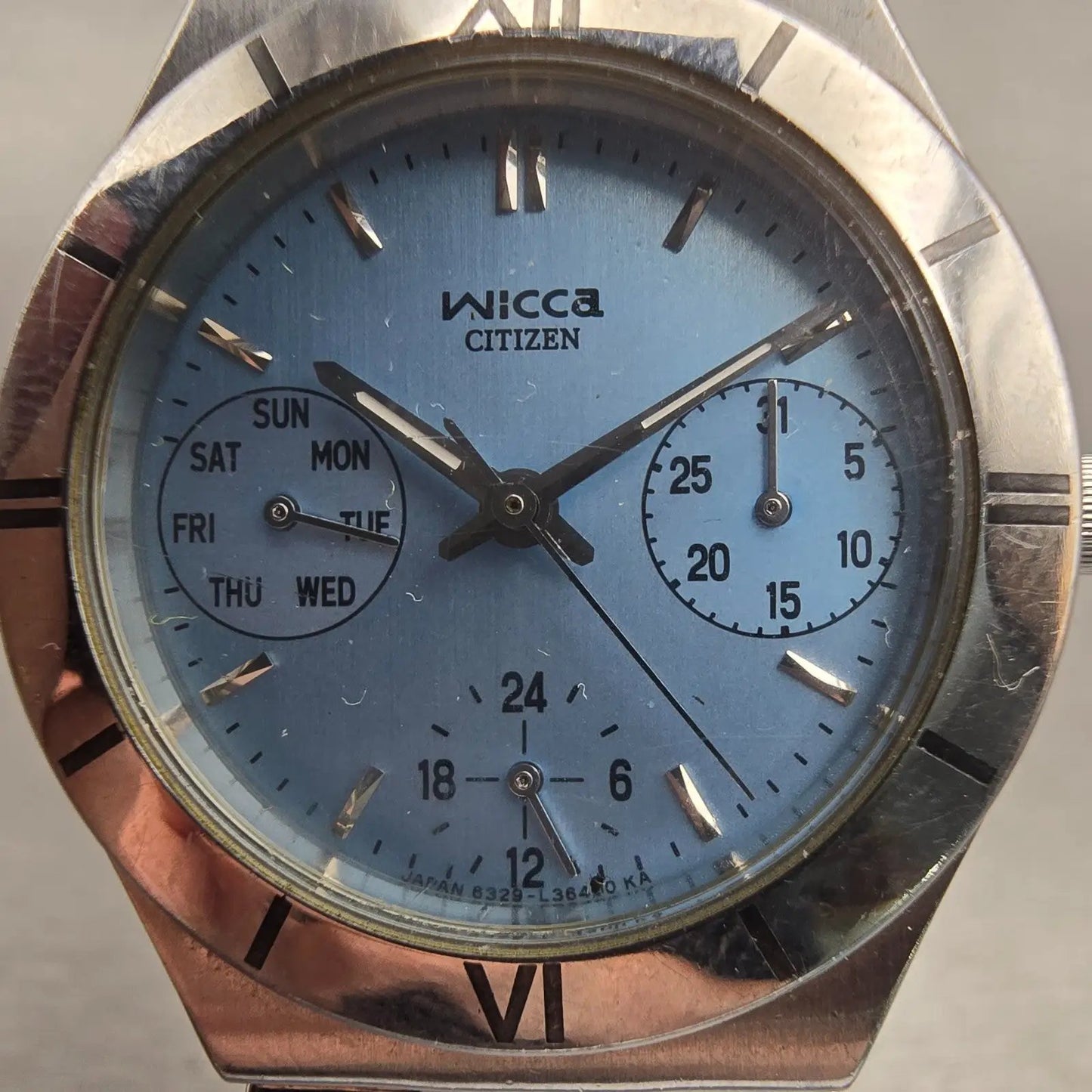 Citizen Wicca Watch Women 29mm Blue Dial Silver Tone Daydate 6329-L19494 New Bat1