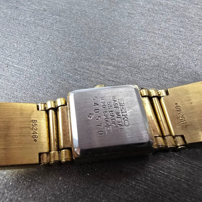 Seiko Watch Women 13mm Champagne Dial Gold Tone Square 1E20-5200 New Battery VTG9