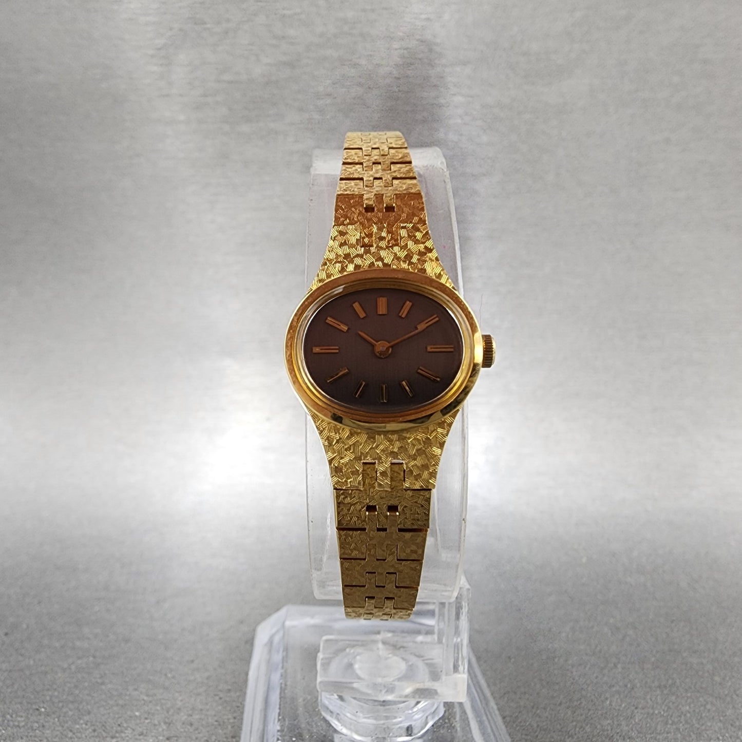 Seiko Watch Women 17mm Brown Dial Gold Tone Oval 2C205759 New Battery NOS5