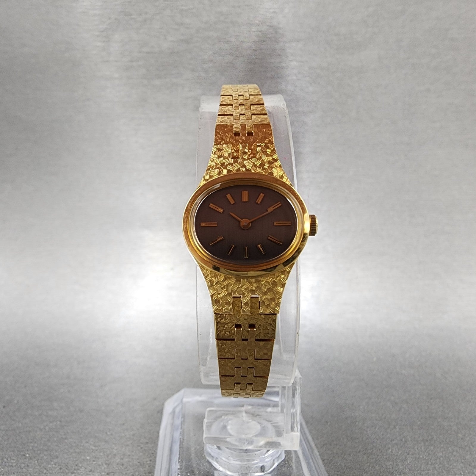Seiko Watch Women 17mm Brown Dial Gold Tone Oval 2C205759 New Battery NOS5