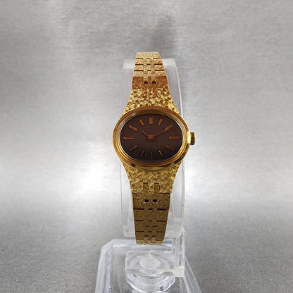 Seiko Watch Women 17mm Brown Dial Gold Tone Oval 2C205759 New Battery NOS5