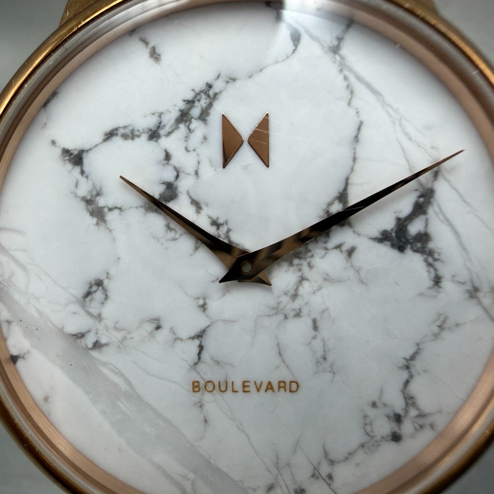 MVMT Boulevard Watch Women 38mm White Stone Dial Rose Gold Leather New Battery O1