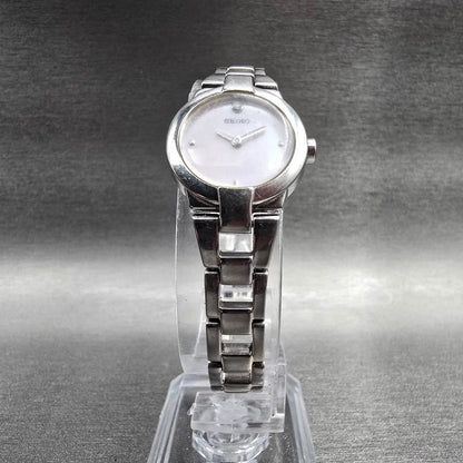 Seiko Watch Women 20mm Pink MOP Dial Silver Tone Round 1N00-0GM0 New Battery VTG5