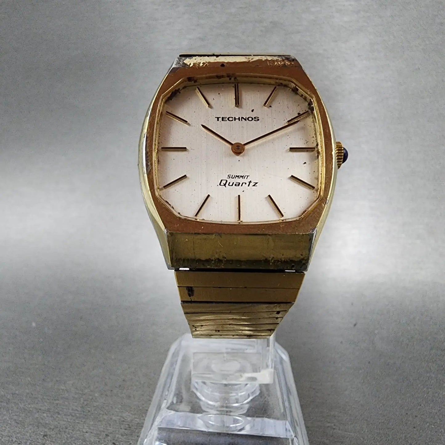 Technos Summit Quartz Watch Men 33mm White Dial Gold Tone Octagon New Battery5
