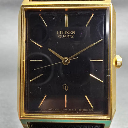 Citizen CQ Tank Watch Men 25mm Black Dial Gold Tone Rectangle 6031-S06291 NewBat1