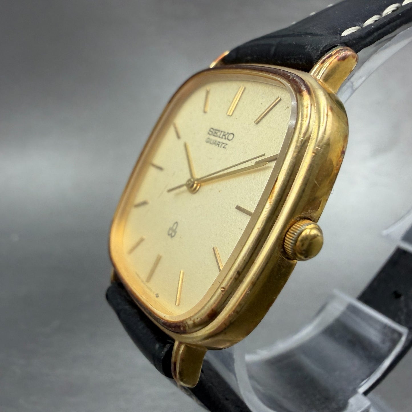 Seiko Watch Men 30mm Champagne Dial Gold Tone Rectangle 6431-5070 New Battery2