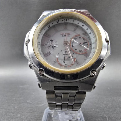 Casio Baby-G Watch Women 39mm White Dial Steel Daydate MSG-5000 Round Works6