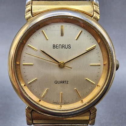 VTG Benrus Watch Men 32mm Champagne Dial Gold Tone Round New Battery