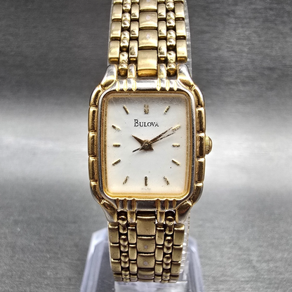 Bulova Tank Watch Women 19mm White Dial Gold Rectangle 97L64 New Battery JP0