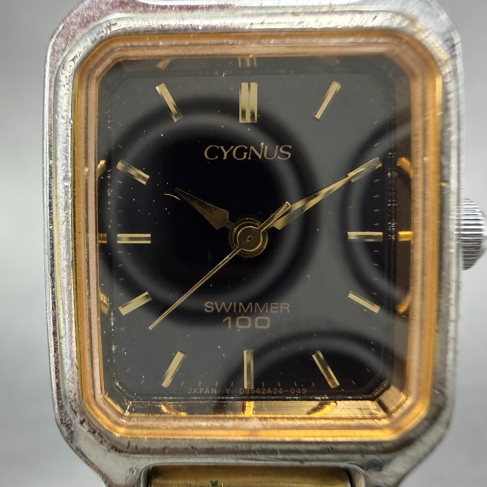 Orient Cygnus Swimmer Watch Women 19mm Black Dial Silver Tone Rectangle New batt1