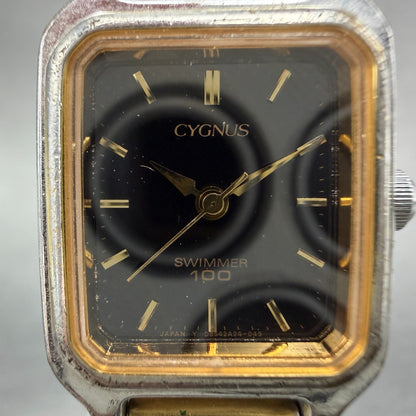 Orient Cygnus Swimmer Watch Women 19mm Black Dial Silver Tone Rectangle New batt1