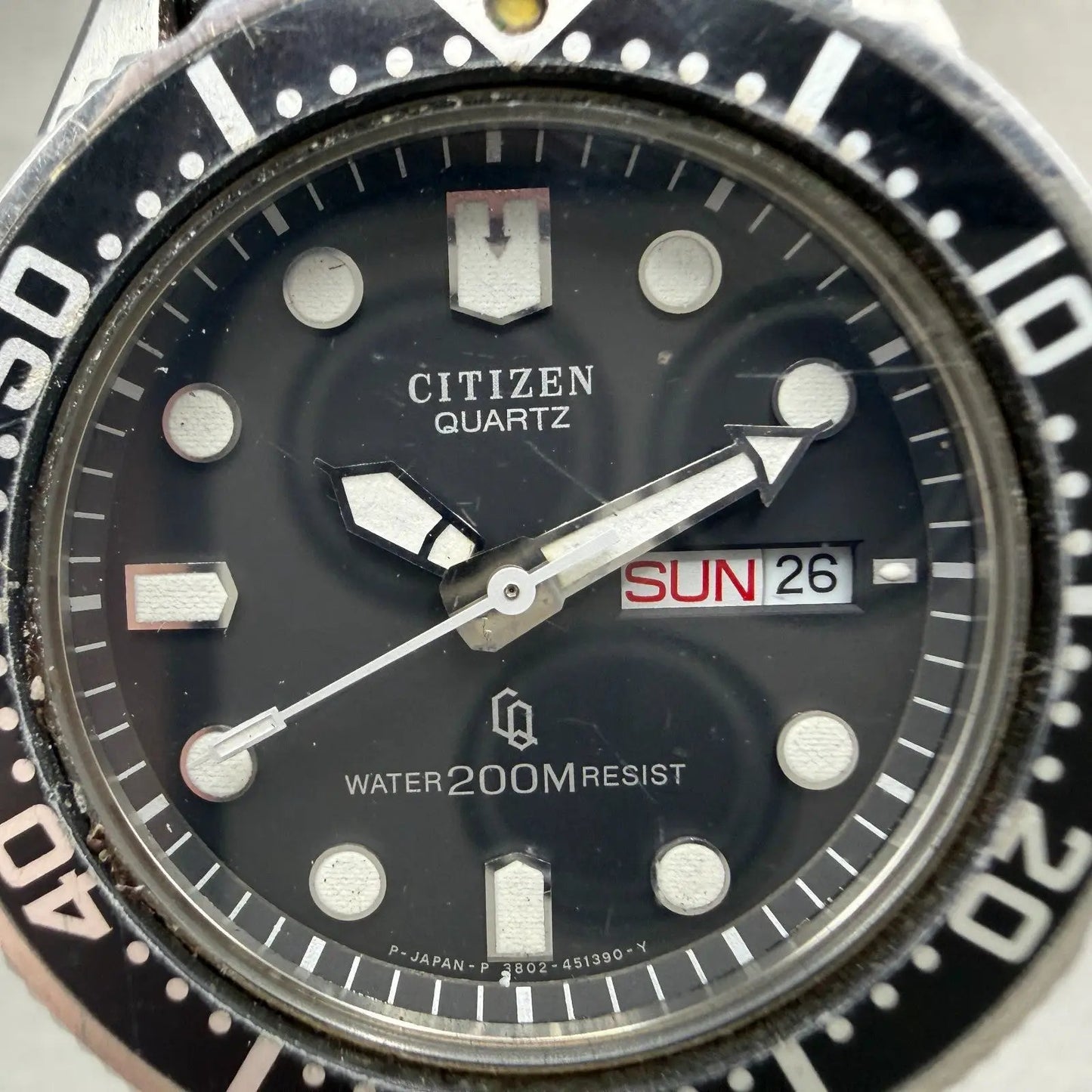 Citizen CQ Dive Watch Men 38mm Black Dial Steel Daydate 3802-450868 New Battey1