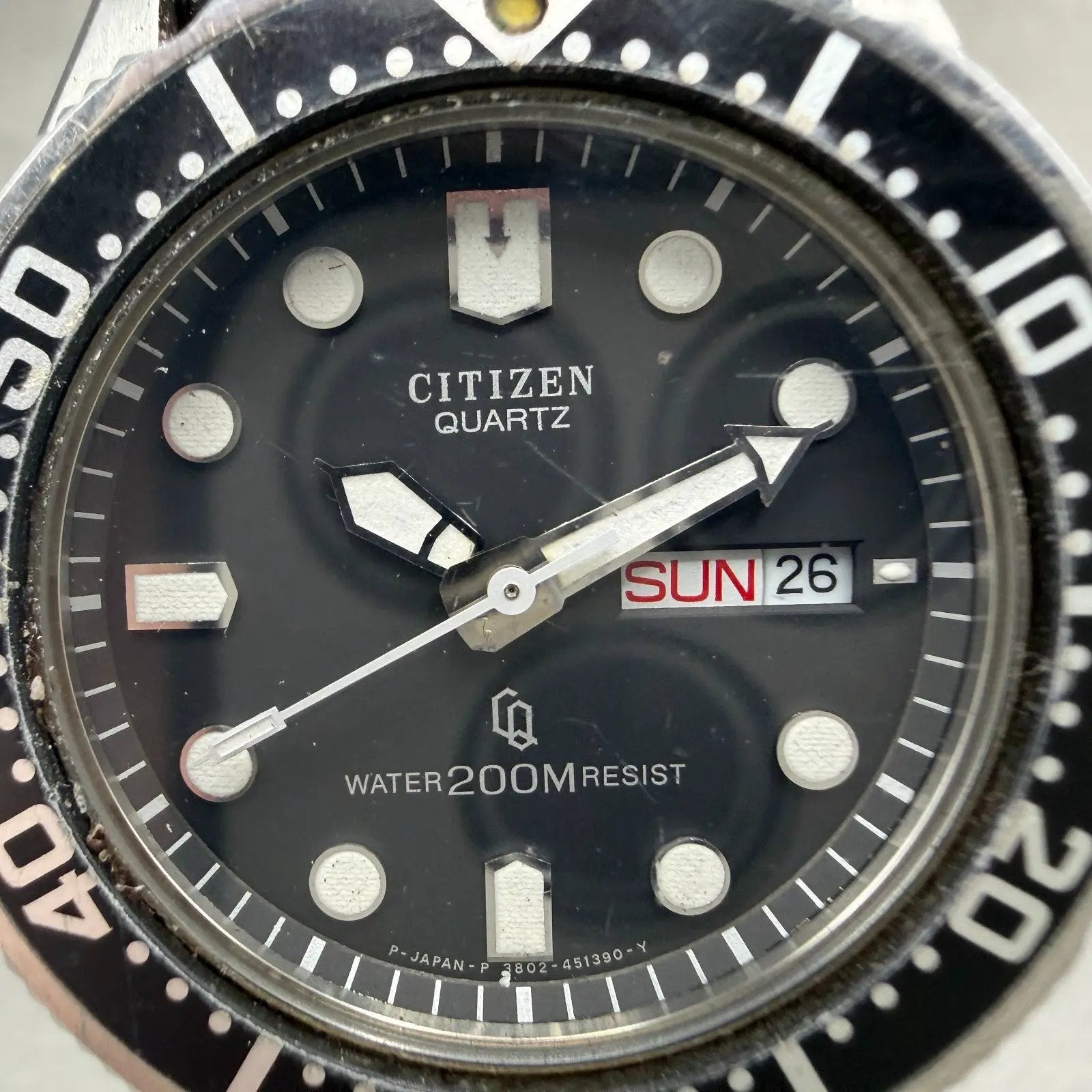 Citizen CQ Dive Watch Men 38mm Black Dial Steel Daydate 3802-450868 New Battey1