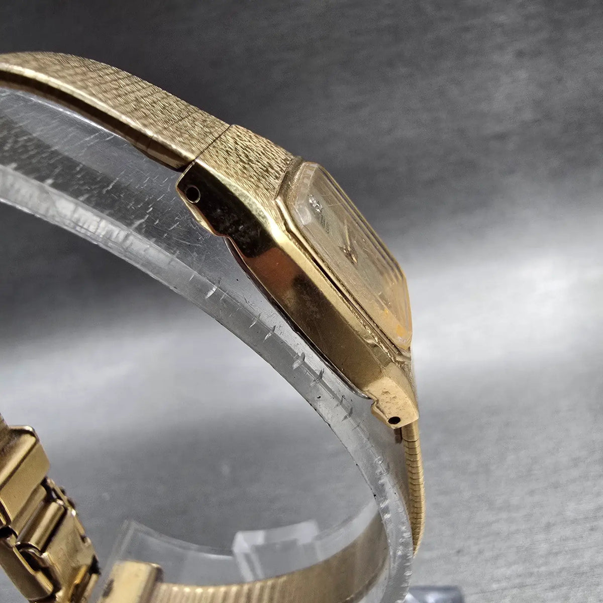 Seiko Watch Women 16mm Champagne Dial Gold Tone Rectangle 2C20-5780 New Battery3