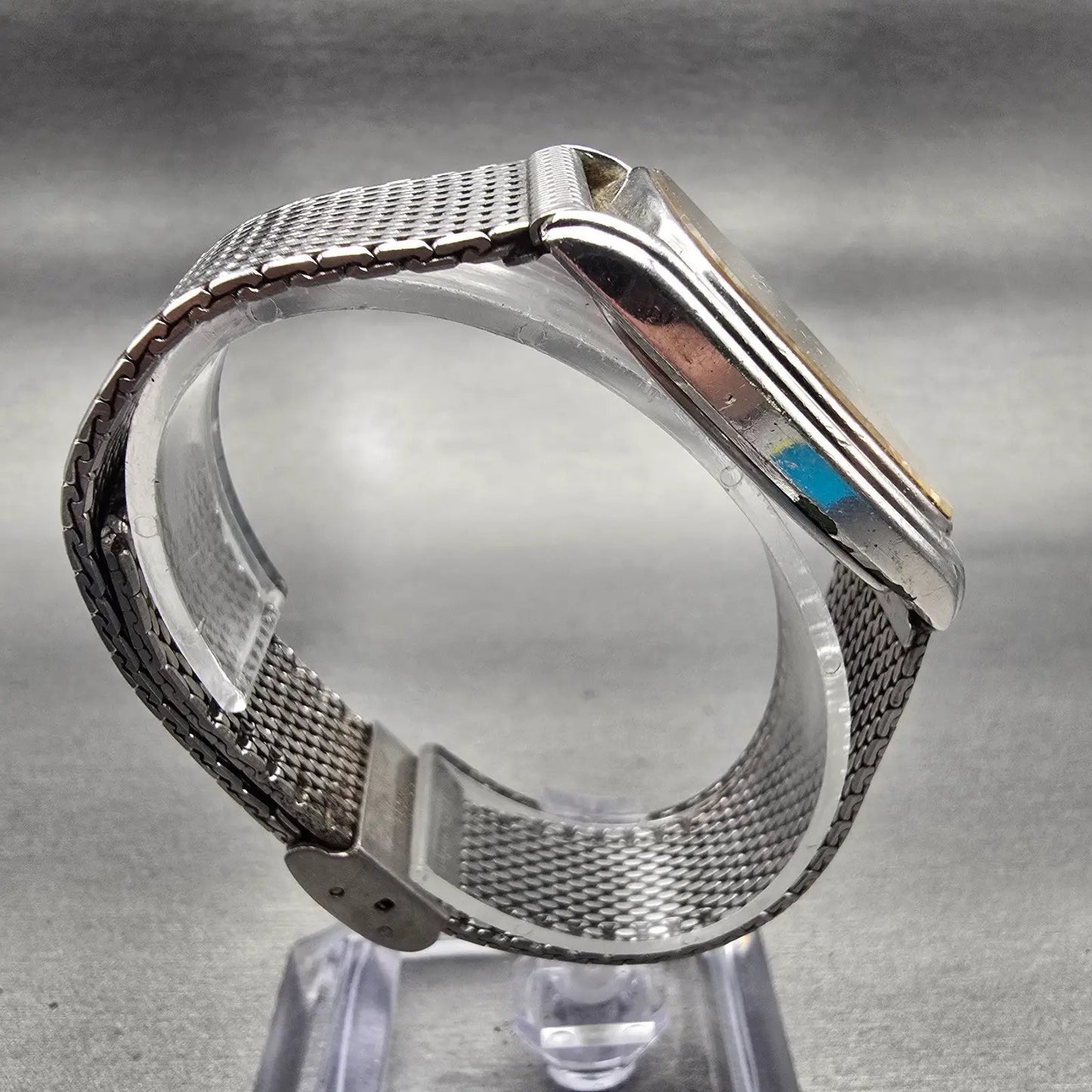 Seiko Watch Men 37mm Silver Dial Silver Tone Rectangle 43-5200 New Battery VTG8