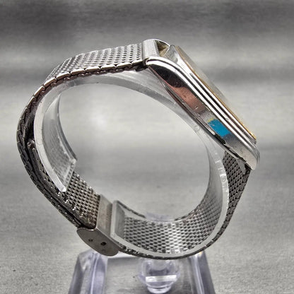 Seiko Watch Men 37mm Silver Dial Silver Tone Rectangle 43-5200 New Battery VTG8