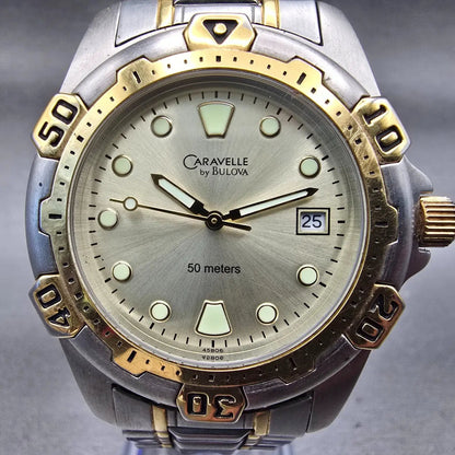 Bulova Caravelle Dive Watch Men 37mm Champagne Dial Two Tone Date 45B06 New Batt1