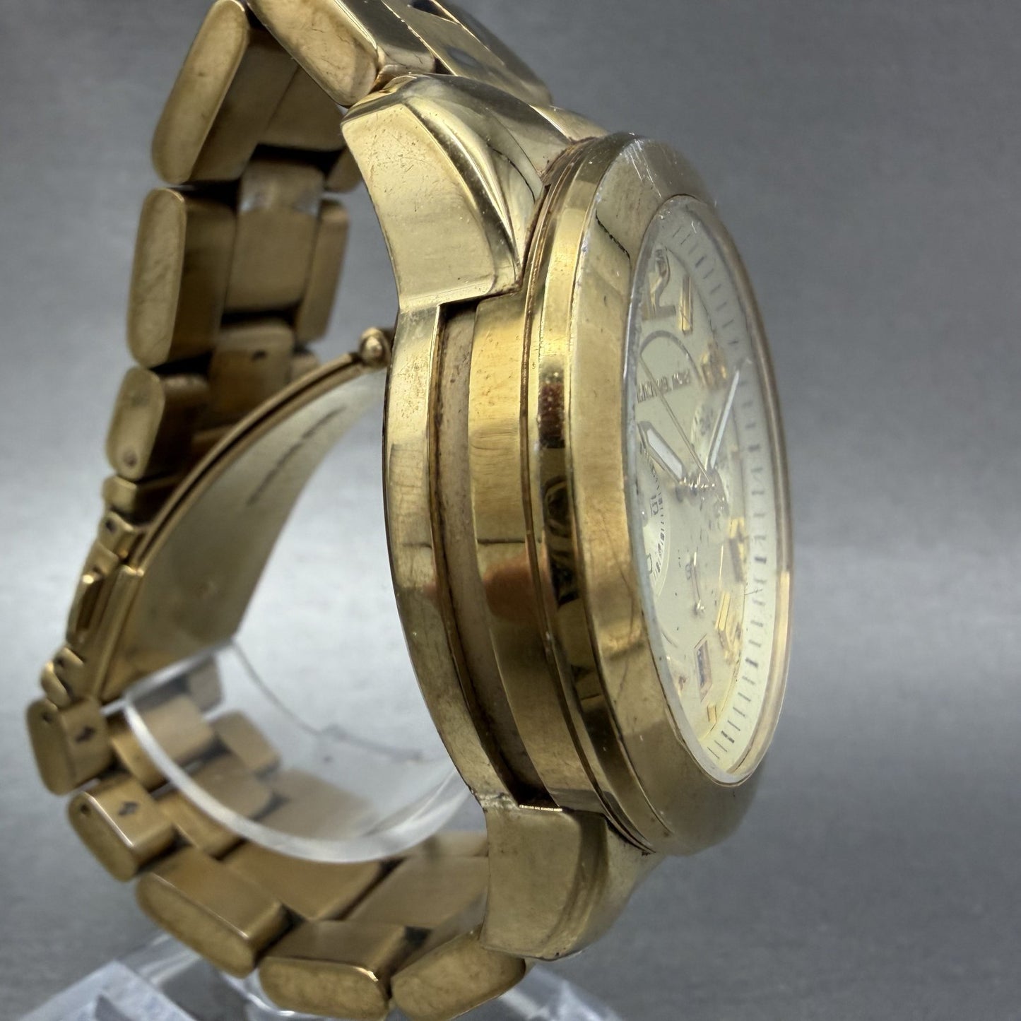 Michael Kors Mercer Watch 42mm Women Champagne Dial Gold Tone Chrono New Batt3