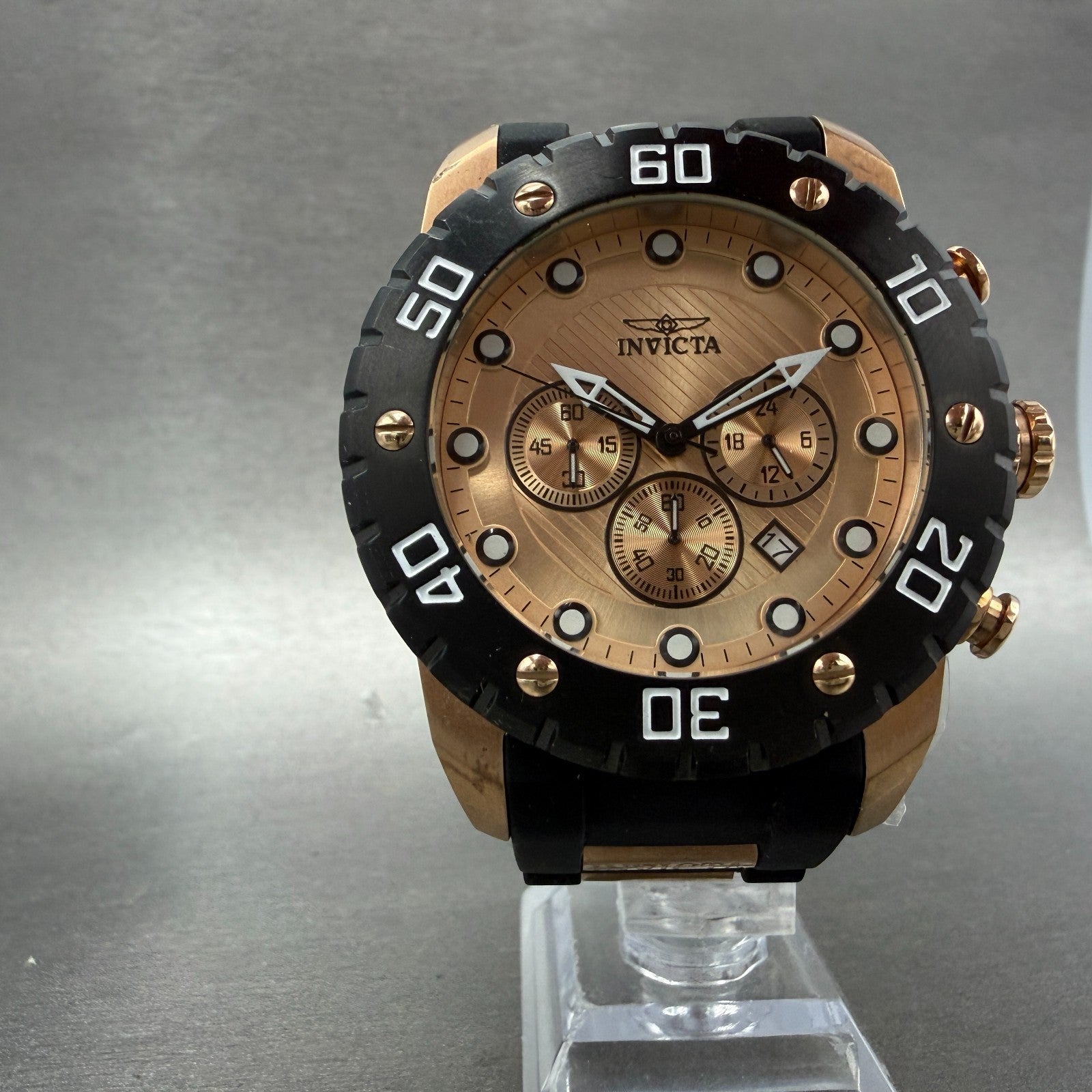 Invicta Pro Diver Chrono Watch Men 50mm Rose Gold Dial Rose Gold Tone New Batt5