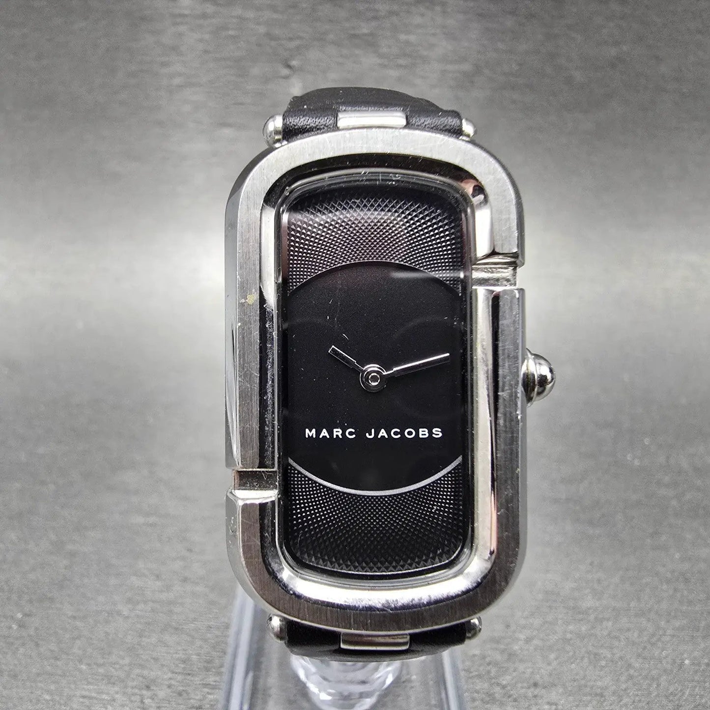 Marc Jacobs Monogram Watch Women 23mm Black Dial Silver Tone Oval New Battery0
