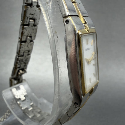 Seiko Tank Watch Women 13mm White Dial two Tone Rectangle 2E20-0AY0 New Battery3
