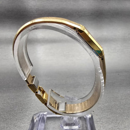 Seiko Watch Women 12mm Gold Dial Gold Tone Rectangle 2E20-6259 New Battery VTG8