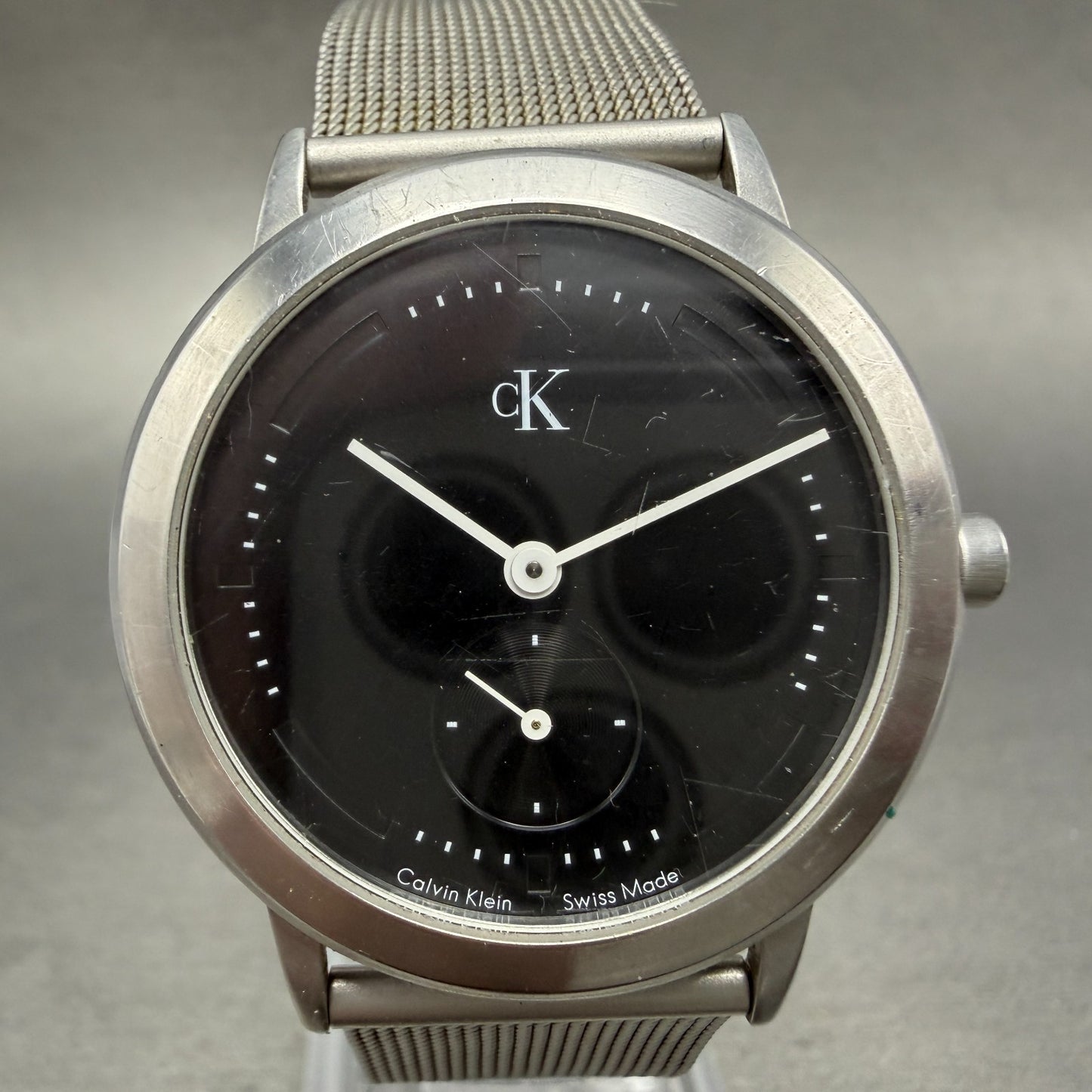 Calvin Klein Watch Men 35mm Black Dial Steel Round K03311 Small Seconds New Batt0