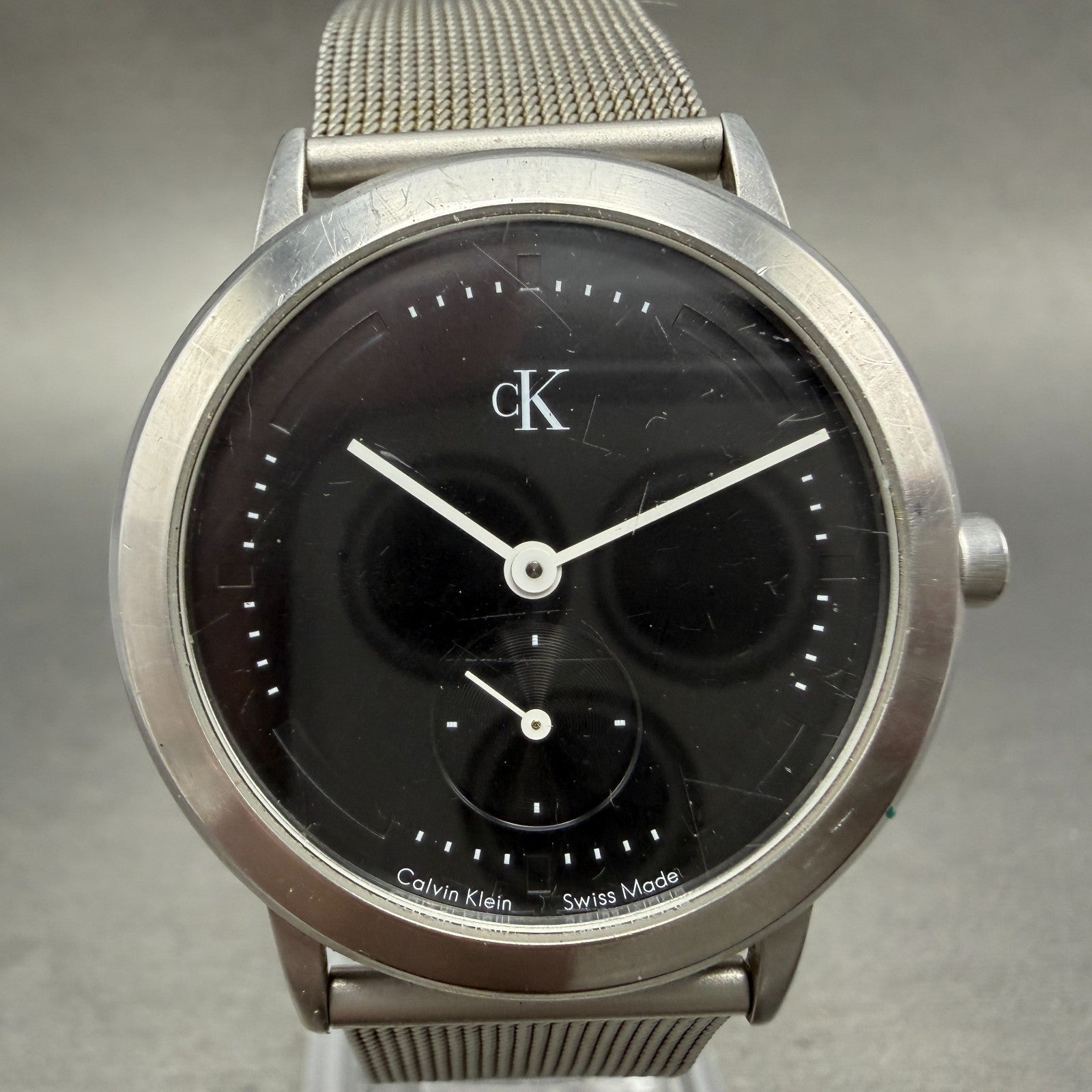 Calvin Klein Watch Men 35mm Black Dial Steel Round K03311 Small Seconds New Batt0