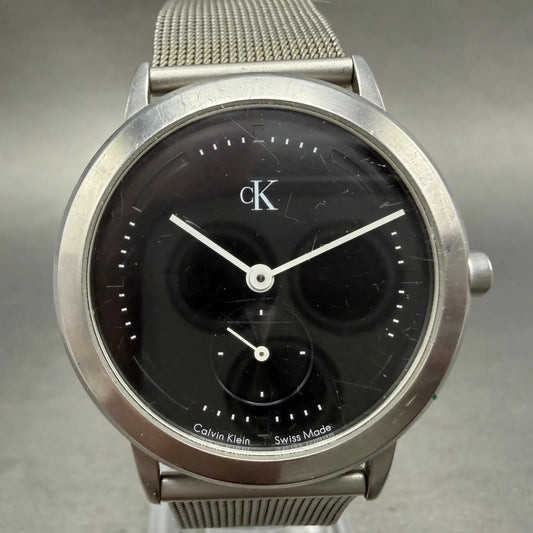Calvin Klein Watch Men 35mm Black Dial Steel Round K03311 Small Seconds New Batt0