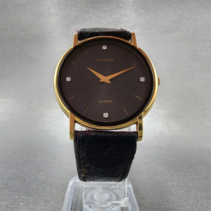 Seiko Lassale Watch Men 31mm Black Dial Gold Tone 7750-7009 New Battery READ!!!