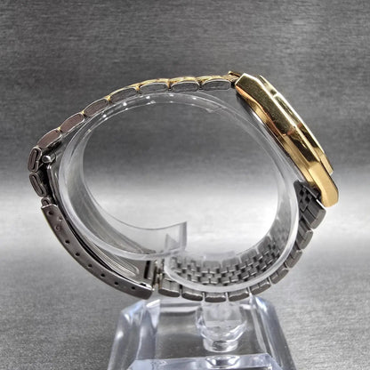 Seiko SQ Watch Men 32mm Gold Dial Gold Tone Daydate Hexagon 8C23-6059 New Batt K8