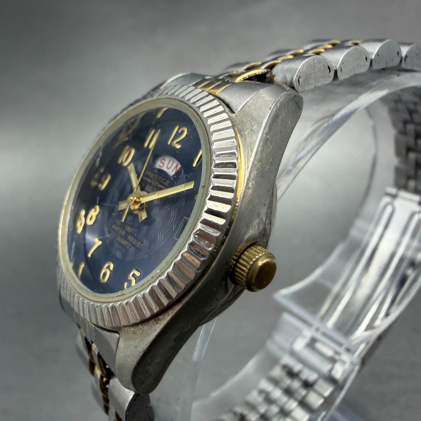 Waltham Prestige Watch Women 24mm Blue Dial Two Tone Daydate PC23 New Battery2