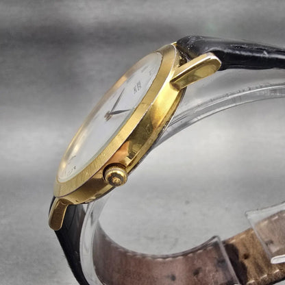 Seiko Watch Men 34mm White Dial Gold Tone Round 5Y94-8009 New Battery Vintage2