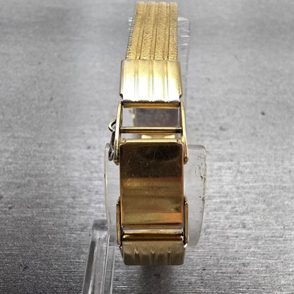 Seiko Watch Women 14mm Gold Dial Gold Tone Rectangle 1E20-5180 New Battery VTG7
