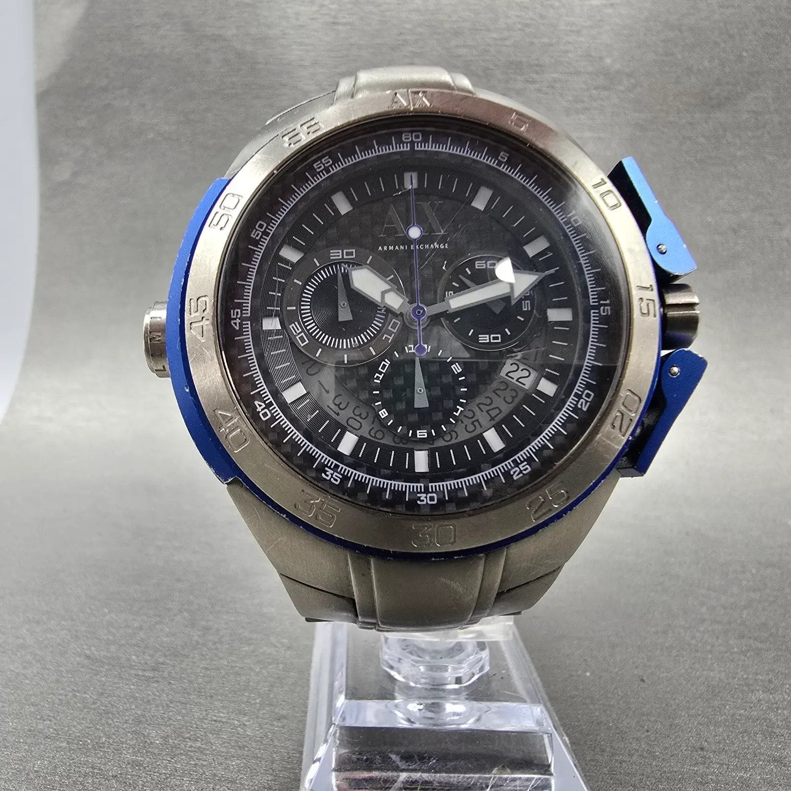 Armani Exchange Chronograph Watch Men 47mm Black Dial Titanium Date New Battery5