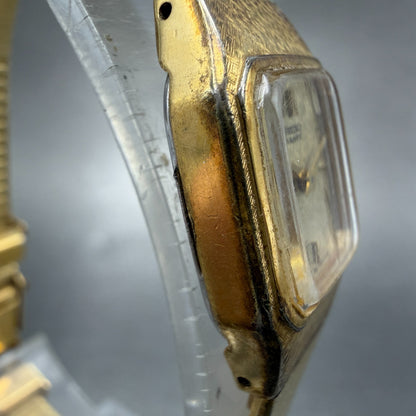 Seiko Watch Women 17mm Champagne Dial Gold Tone Rectangle 2C20-5789 New Battery33
