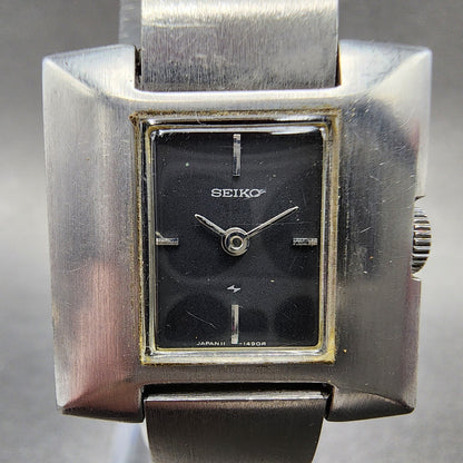 VTG Seiko Watch Women 24mm Black Dial Steel Rectangle Manual Wind Runs 1134701