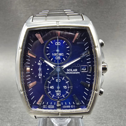 Seiko Wired Chronograph Solar Watch Men 37mm Blue Dial Steel Date Round Runs JDM0
